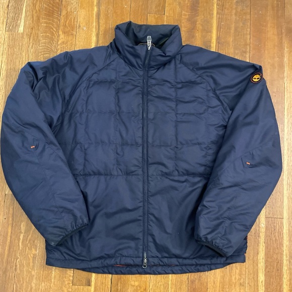 Timberland Weargear Jacket Duck Down Puffer Full Zip Navy Blue Mens Large Flaw - Picture 1 of 16